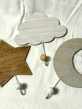 Kids Star, Moon, Cloud wood hooks decorations 3 pieces Hobby Lobby